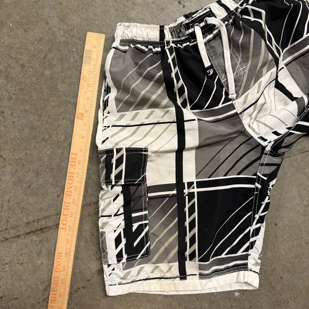 Banana Split USA Mens Board Shorts Black‎ White Abstract Geometric Cargo Size M